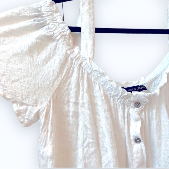 ADDITION ELLE - Off The Shoulder, Cold Shoulder, Button-Up White Ruffle Blouse - Picture 4 of 8